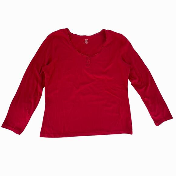 Adonna Long Sleeve Sleep Shirt Pajama Top 12-14 Large Red 95% Cotton - Picture 1 of 11